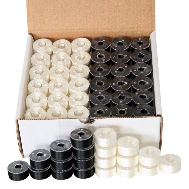 ThreadNanny 144 Black & White Pre-Wound Bobbins for Brother Embroidery Machines Compatible with PE-700  PE700II  PE-750D  PE-770  PE-780D  Innovis 1000  Innovis 1200  Innovis 1250D and New Babylock Ellure  Emore - Image 1
